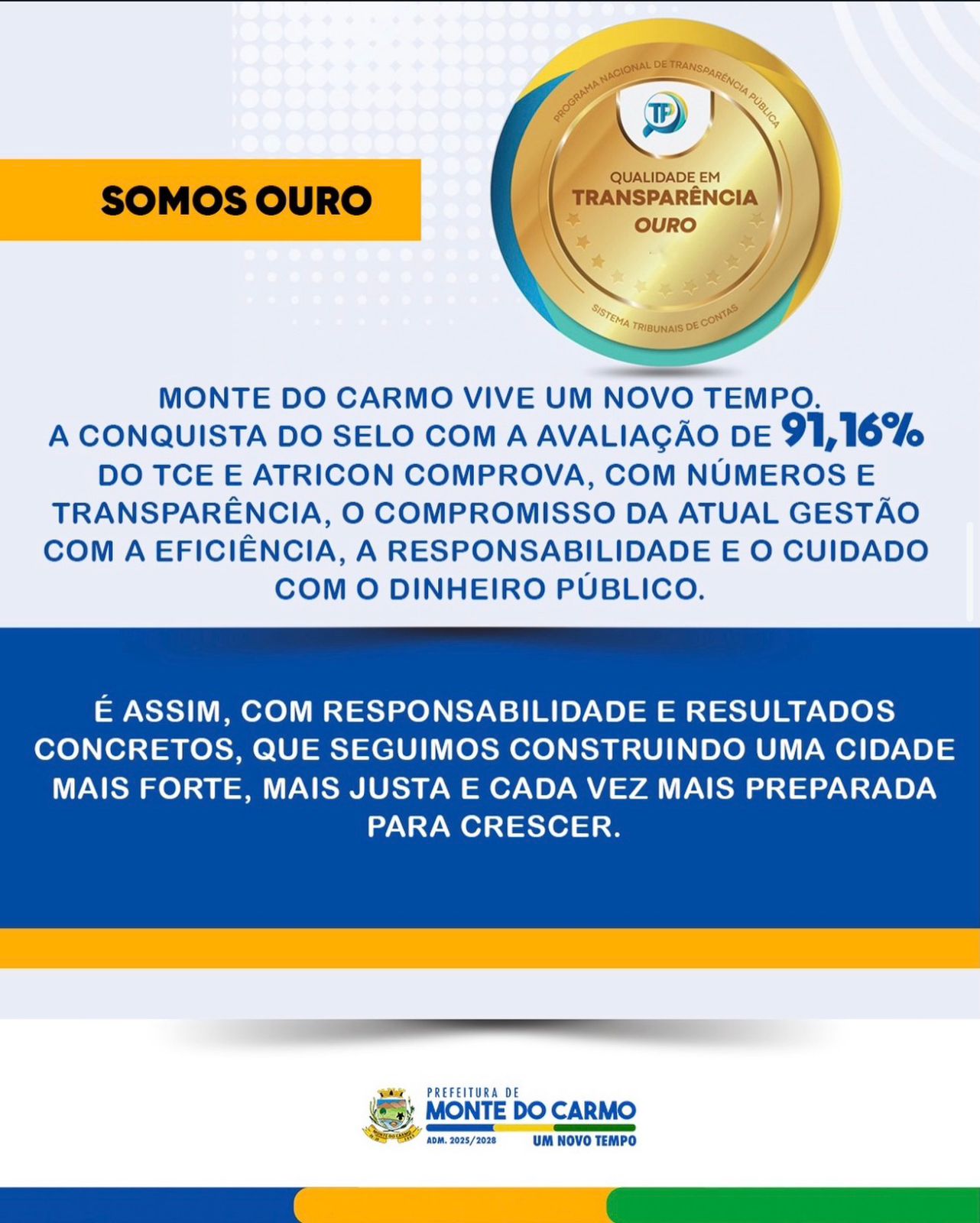 Monte do Carmo recebe Selo Ouro de Transparência Pública